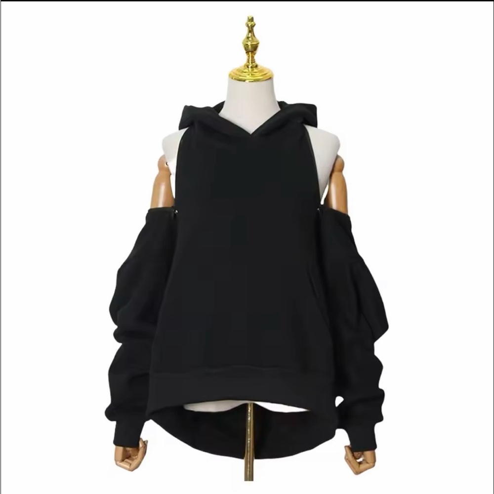 NEW Black Off the shoulder Hoodie with Functional zipper shoulders (S)